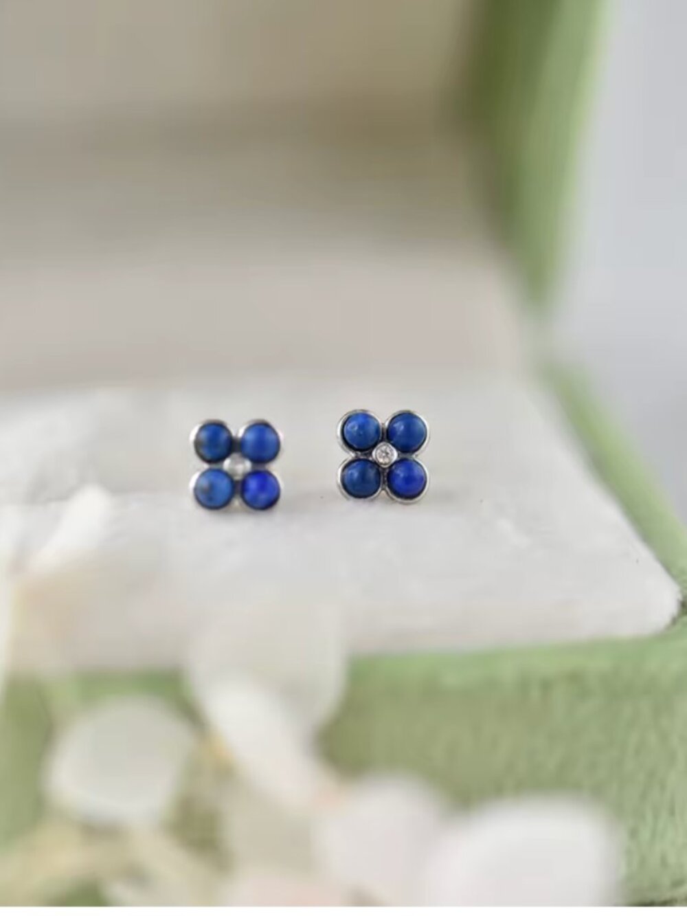 Lapis Lazuli 925 Sterling Silver Triangle Stud Earrings